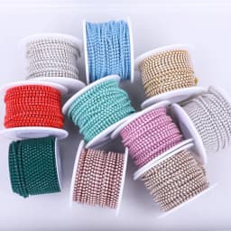 SS6 2mm 1 Yard Pink /Green/Blue Opal Glass Rhinestone Cup Chain Glitter Crystal Rhinestone Trim For DIY Wedding Dress Decoration