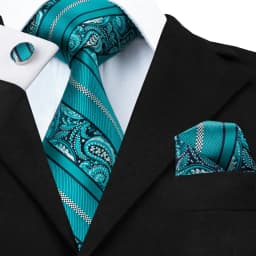 Teal Green Striped Luxury Designer Wedding Tie For Men Handky Cufflink Mens Necktie Fashion Business Party silk Dropship Hi-Tie