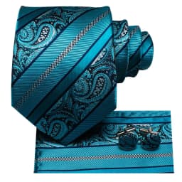 Teal Green Striped Luxury Designer Wedding Tie For Men Handky Cufflink Mens Necktie Fashion Business Party silk Dropship Hi-Tie