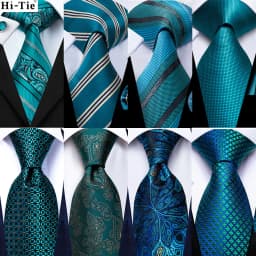 Teal Green Striped Luxury Designer Wedding Tie For Men Handky Cufflink Mens Necktie Fashion Business Party silk Dropship Hi-Tie