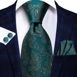 Teal Green Striped Luxury Designer Wedding Tie For Men Handky Cufflink Mens Necktie Fashion Business Party silk Dropship Hi-Tie