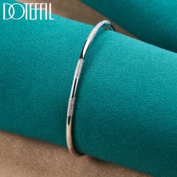 DOTEFFIL 925 Sterling Silver Double Beads Smooth Matte Cuff Bangle Bracelet For Man Woman Wedding Engagement Fashion Jewelry