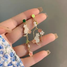 S925 Needle Cute Teacup Kitten Earrings for Women Girls Long Tassel Asymmetrical Enamel Cartoon Cat In The Coffee Cup Earrings