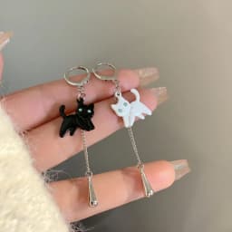 S925 Needle Cute Teacup Kitten Earrings for Women Girls Long Tassel Asymmetrical Enamel Cartoon Cat In The Coffee Cup Earrings