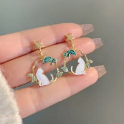 S925 Needle Cute Teacup Kitten Earrings for Women Girls Long Tassel Asymmetrical Enamel Cartoon Cat In The Coffee Cup Earrings