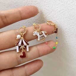 S925 Needle Cute Teacup Kitten Earrings for Women Girls Long Tassel Asymmetrical Enamel Cartoon Cat In The Coffee Cup Earrings