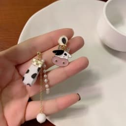 S925 Needle Cute Teacup Kitten Earrings for Women Girls Long Tassel Asymmetrical Enamel Cartoon Cat In The Coffee Cup Earrings