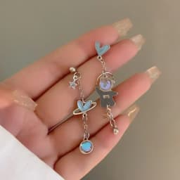 S925 Needle Cute Teacup Kitten Earrings for Women Girls Long Tassel Asymmetrical Enamel Cartoon Cat In The Coffee Cup Earrings