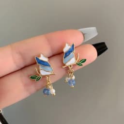 S925 Needle Cute Teacup Kitten Earrings for Women Girls Long Tassel Asymmetrical Enamel Cartoon Cat In The Coffee Cup Earrings