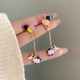 S925 Needle Cute Teacup Kitten Earrings for Women Girls Long Tassel Asymmetrical Enamel Cartoon Cat In The Coffee Cup Earrings