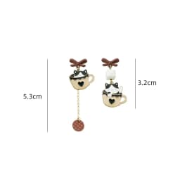 S925 Needle Cute Teacup Kitten Earrings for Women Girls Long Tassel Asymmetrical Enamel Cartoon Cat In The Coffee Cup Earrings