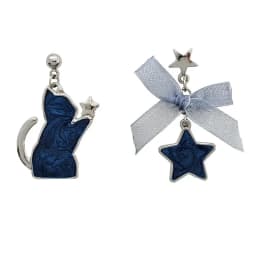 S925 Needle Cute Teacup Kitten Earrings for Women Girls Long Tassel Asymmetrical Enamel Cartoon Cat In The Coffee Cup Earrings