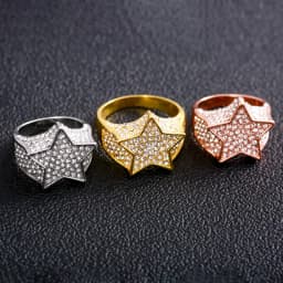 Hip Hop Rock Five-star Ring Men's Luxury Rhinestone Zircon Five-star Ring Women's Wedding Party Jewelry Accessories Wholesale