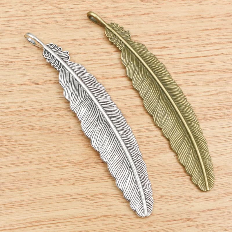 3pcs 105x21mm Antique Silver Plated and Bronze Plated Feather Style Handmade Charms Pendant:DIY for bracelet necklace