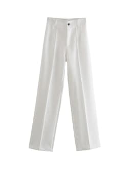 Women Chic Fashion Office Wear Straight Pants Vintage High Waist Zipper Fly Female Trousers Mujer