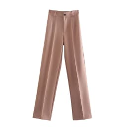 Women Chic Fashion Office Wear Straight Pants Vintage High Waist Zipper Fly Female Trousers Mujer