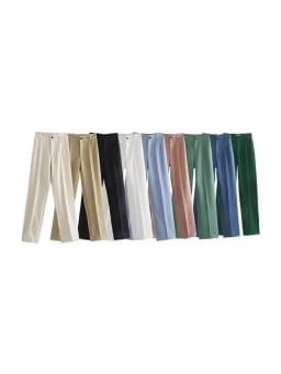 Women Chic Fashion Office Wear Straight Pants Vintage High Waist Zipper Fly Female Trousers Mujer