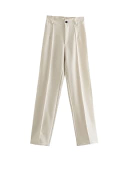 Women Chic Fashion Office Wear Straight Pants Vintage High Waist Zipper Fly Female Trousers Mujer