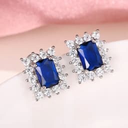 Huitan Exquisite Rectangular Blue CZ Stud Earrings for Women Elegant Bride Wedding Ear Accessories Silver Color Fashion Jewelry