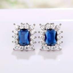 Huitan Exquisite Rectangular Blue CZ Stud Earrings for Women Elegant Bride Wedding Ear Accessories Silver Color Fashion Jewelry