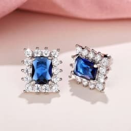 Huitan Exquisite Rectangular Blue CZ Stud Earrings for Women Elegant Bride Wedding Ear Accessories Silver Color Fashion Jewelry