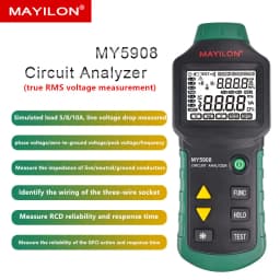 MY5908 Digital LCD Backlight Circuit Analyzer True RMS AC Voltage RCD GFCI Electrical Tester Line Fault Test Device MS5908