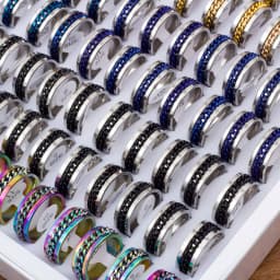 Wholesale Bulk 20pcs/Lots Rotatable Chain Spinner Stainless Steel Rings Decompression Jewelry For Men Women Mix Style