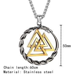 Punk Vikings Dragon Stainless Steel Necklace Mens Nordic Runes Pendant Triangle Vegvisir Amulet Scandinavian Ouroboros Jewelry