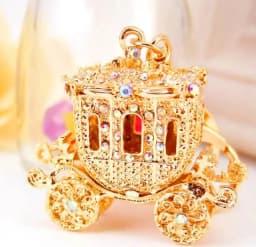 Fashion Alloy Keychain with Big water-drop Rhinestone Cartoon Pumpkin Carriage Keychain Golden Carriage Pendant Female Bag Acces