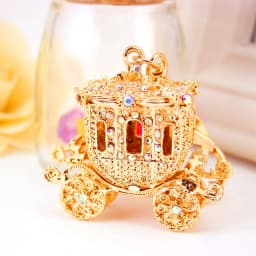 Fashion Alloy Keychain with Big water-drop Rhinestone Cartoon Pumpkin Carriage Keychain Golden Carriage Pendant Female Bag Acces