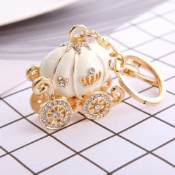 Fashion Alloy Keychain with Big water-drop Rhinestone Cartoon Pumpkin Carriage Keychain Golden Carriage Pendant Female Bag Acces