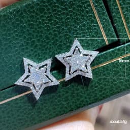 Huitan Brilliant Crystal Star Earrings Women Full Paved White Cubic Zirconia Simple Stylish Earring Versatile Fashion Jewelry