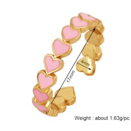 Love Heart Shape 18K Gold Plated Finger Ring,Colourful Enamel Coated Zircon Open Adjustable Rings Jewelry Findings Supplies P34