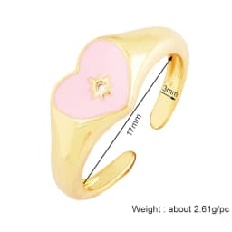 Love Heart Shape 18K Gold Plated Finger Ring,Colourful Enamel Coated Zircon Open Adjustable Rings Jewelry Findings Supplies P34
