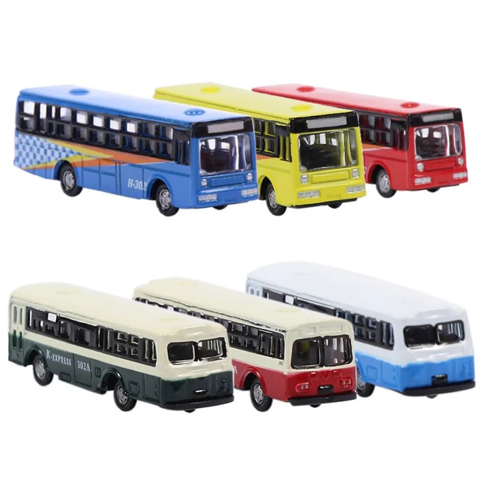 Evemodel 6pcs N Scale 1:160 Diecast Model Buses Mini Bus Train Layout Free Wheels BS150