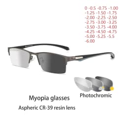 New Sun Photochromic Myopia Eyeglasses Optical Men student Finished Myopia Eyewear prescription Glasses Frame Half Rim -1.0 -4.0