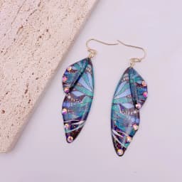 Minar Fantasy Rose Red Blue Green Color Resin Simulation Wings Long Drop Earrings for Women Rhinestone Flake Butterfly Earring