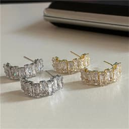 Fashion Fine Sparkle Zircon C Shape Metal Earrings For Women Korean Temperament Accessories Wedding Jewelry Girls Gift