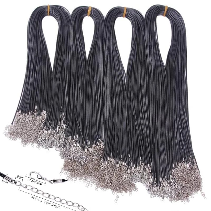 20Pcs 45-60cm Black Waxed Leather Rope Chain Necklace with Clasps For Women Jewelry Wax Cord Chain String For DIY Pendant Making