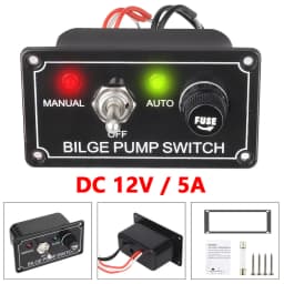 3 Way Marine Bilge Pump Control Switch Panel 12V 5A DC 3 Positions Manual/Off/Auto With Fuse LED for Yacht Camper Truck Boat RV
