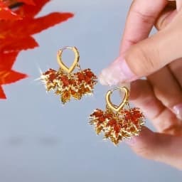 New Design Red Zircon Maple Leaf Pendant Earring For Women Light Luxury Tassel Chain Crystal Earring Exquisite Jewelry