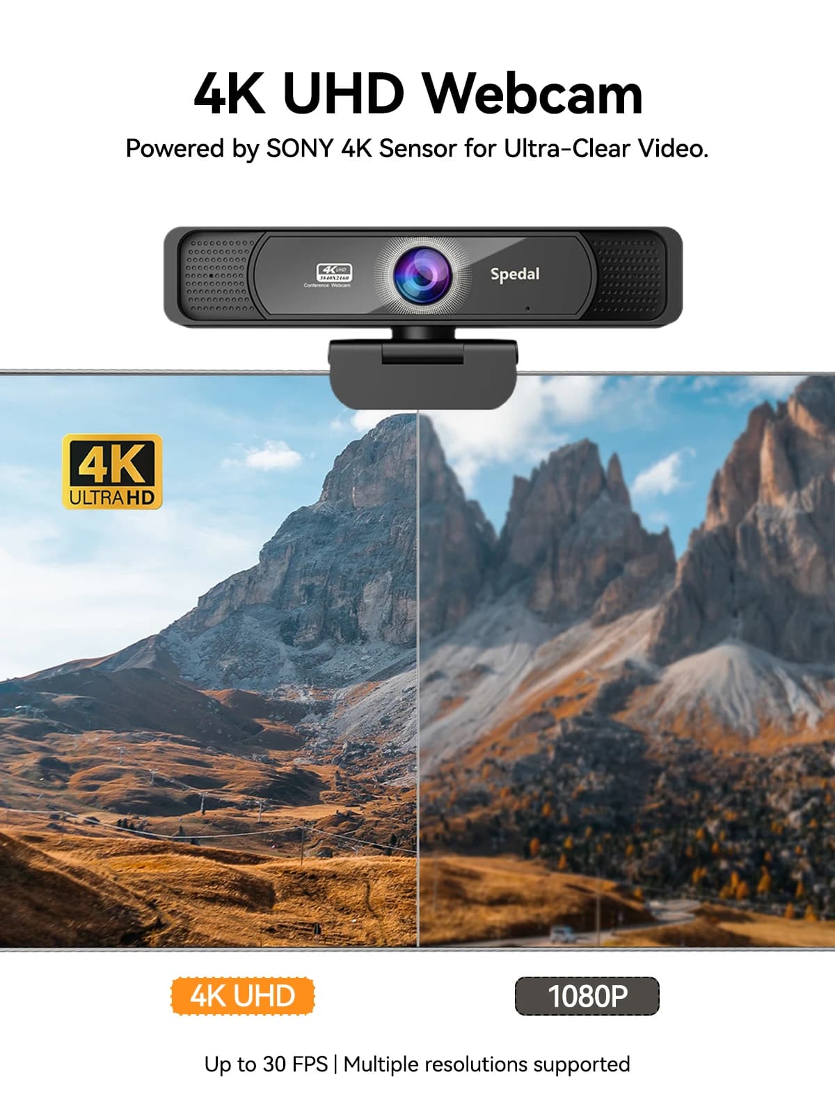 Spedal 931 HD 4K 30Fps 120 Wide Angle Webcam Wtih Microphone Remote Control Streaming PC Conferencin Windows Mac Linux