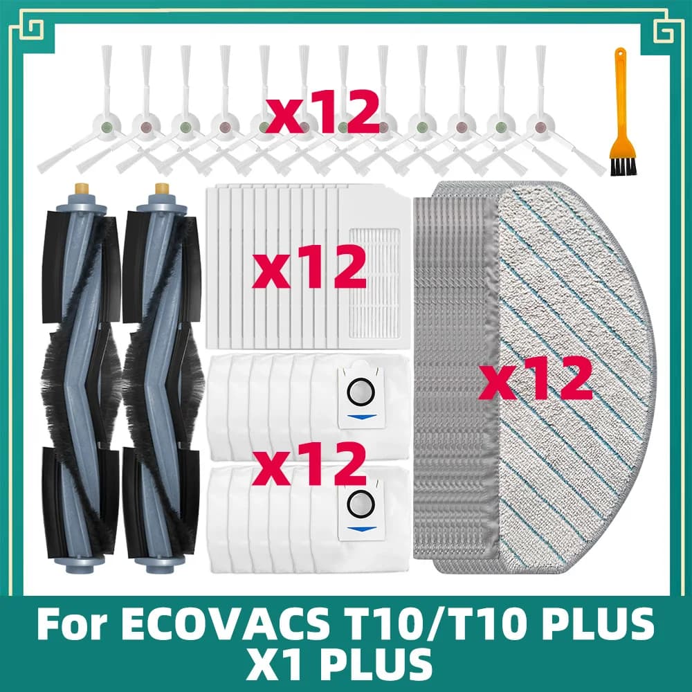 Fit For ECOVACS T10 / T10 PLUS / X1 PLUS Robot Vacuum Cleaner Spare Parts Main Side Brush Hepa Filter Mop Rag Wipe Dust Bag