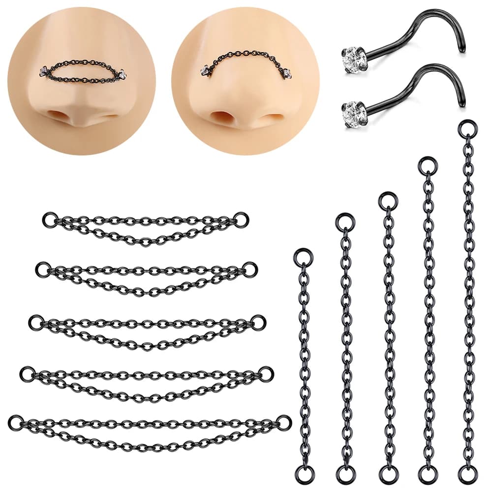 AOEDEJ 1PC Black Plate Nose Chains Decorate Stainless Steel Nostril Chain Helix Tragus Piercings Tassel Body Piercing Jewelry