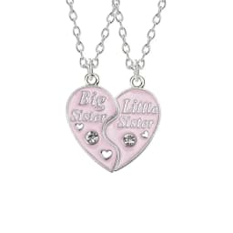 2 Piece Set Sisters Necklace For Women Heart Shape Letter Rhinestone Black Pink Pendant Lady Glamour Alloy Jewelry BFF Gifts