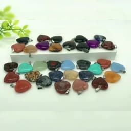 10PC/Set Love Heart Shaped Pendant Natural Stone Rose Quartz Crystal Turquoise Tiger Eye Aventurine Jewelry Making Necklace 20mm