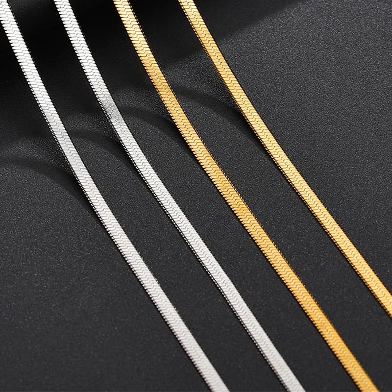 Fashion Unisex Punk Blade Chain Women Necklace 2/4/5mm Width Women Flat Gold Color Stainless Steel Chain Necklace Women Jewelry