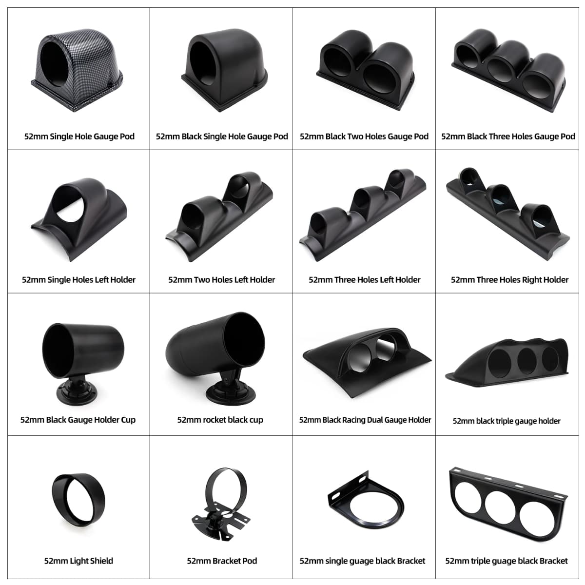 2INCH 52mm Universal Car Meters Holder Black Single Double Triple Car Gauge Pod for Left Right Drive Car for 2 Inch 52mm Gauges