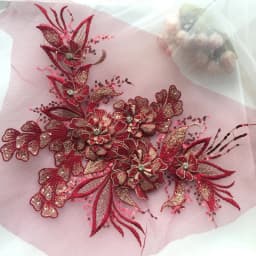 1 Piece Sequin Flower Wedding Gown Appliques Lace Fabric Embroidered Mesh Sew Patch For Dress DIY Decor 38*22CM