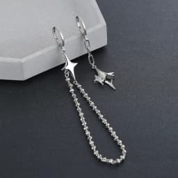 CIAXY Silver Color Asymmetrical Four-pointed Star Earrings for Women Simple Tassel Chain Drop Earrings Party Gift Jewelry